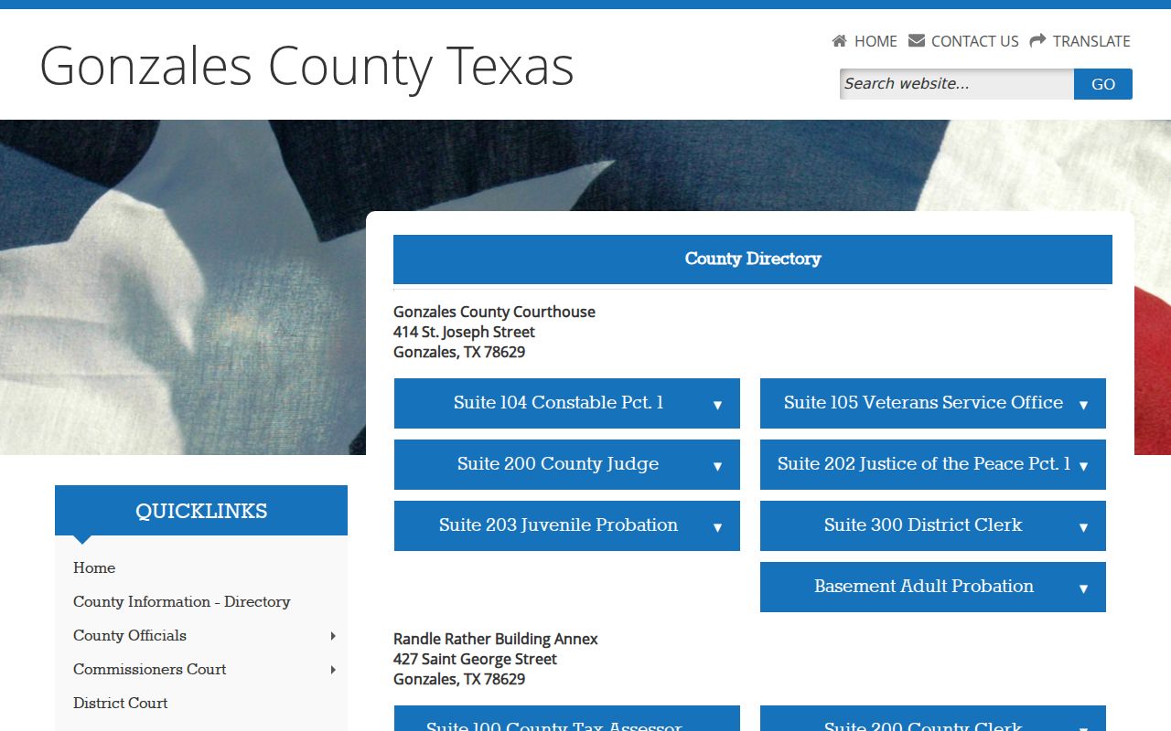 Gonzales County court docket building and suite directory